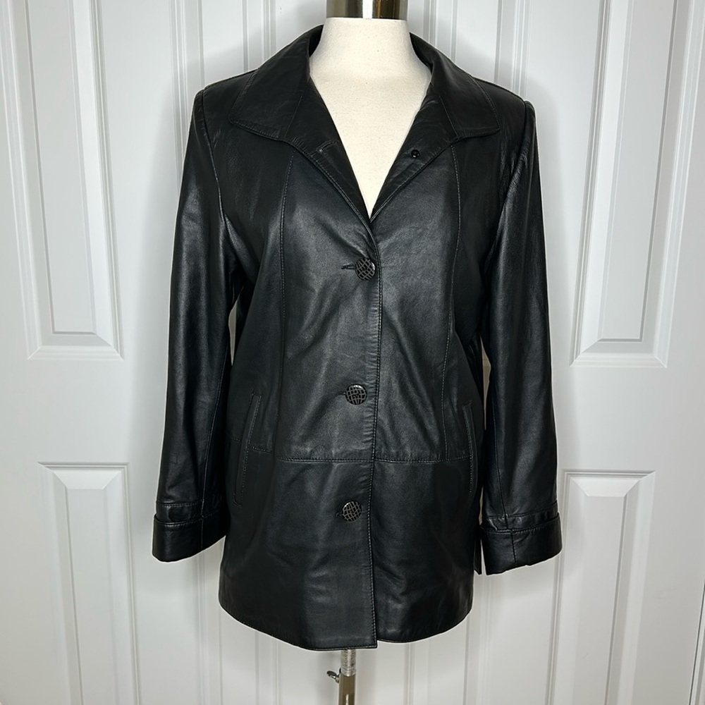 Hugo Boss Select Line Vintage Lambskin Leather Blazer Jacket Black Women’s Sz38